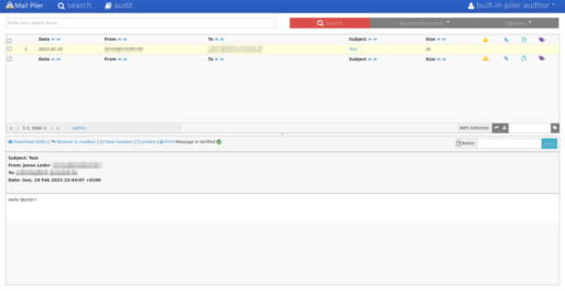 MailPiler Auditor Ansicht